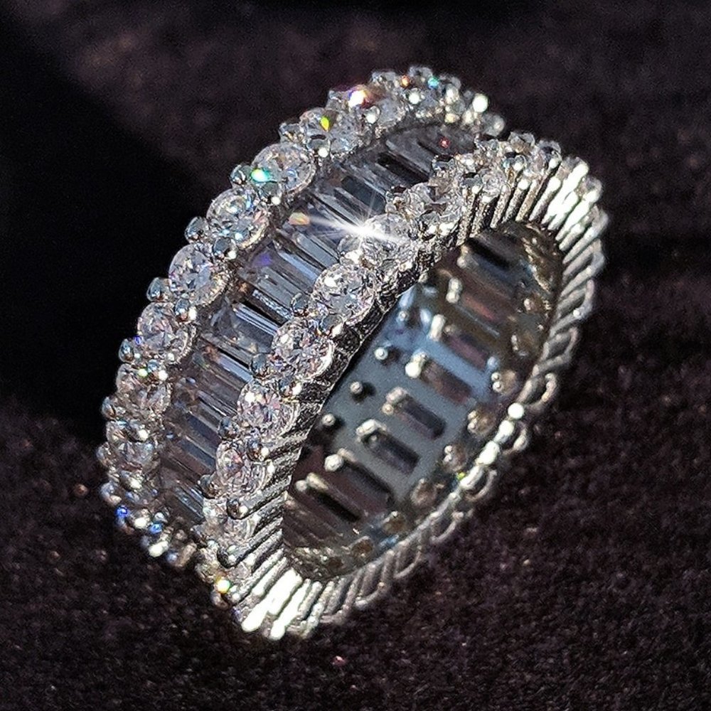 NEW Silver Baguette & Round Diamond Eternity Ring - Picture 6 of 7